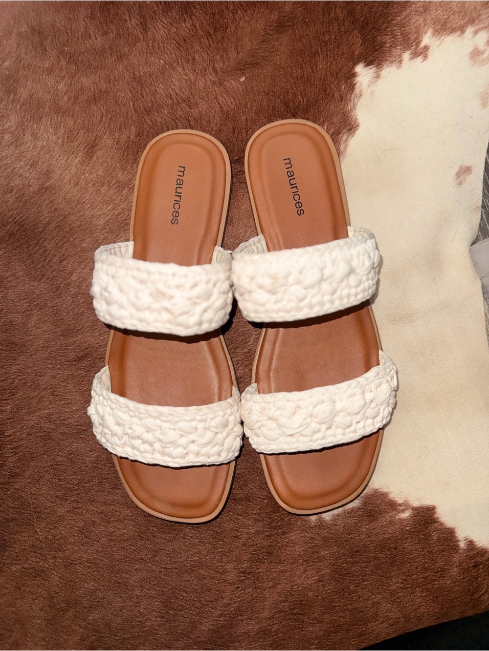 Maurices White Braided Double-Strap Slide Sandals